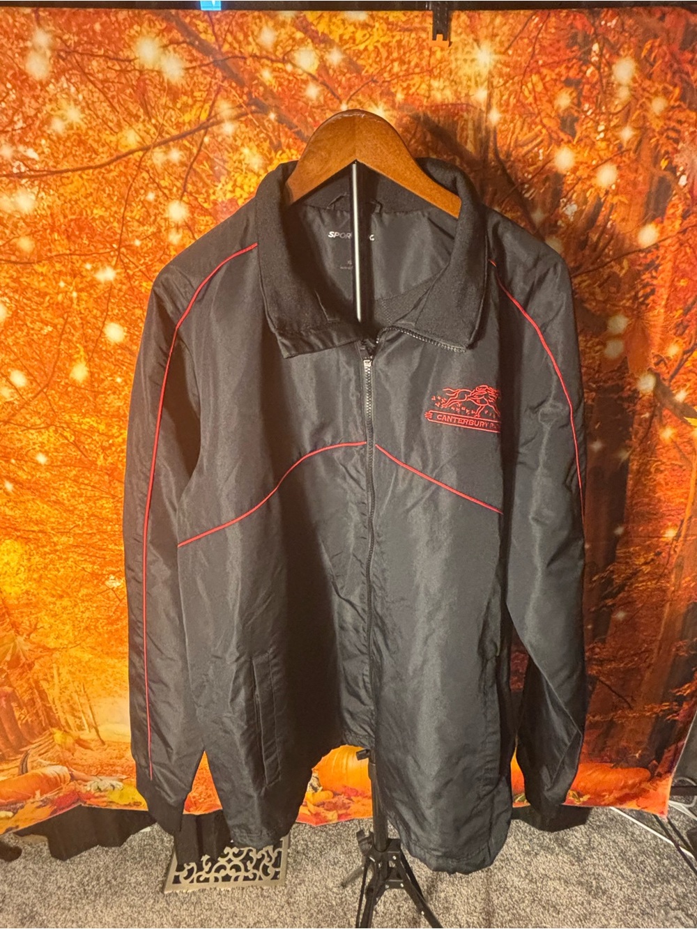Sport-Tek Black Windbreaker with Red Piping Featuring Canterbury Park